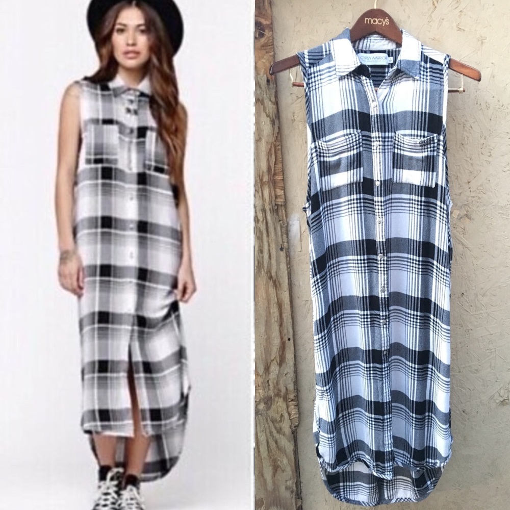 Gypsy Warrior Sleeveless Plaid Flannel  Maxi Dress